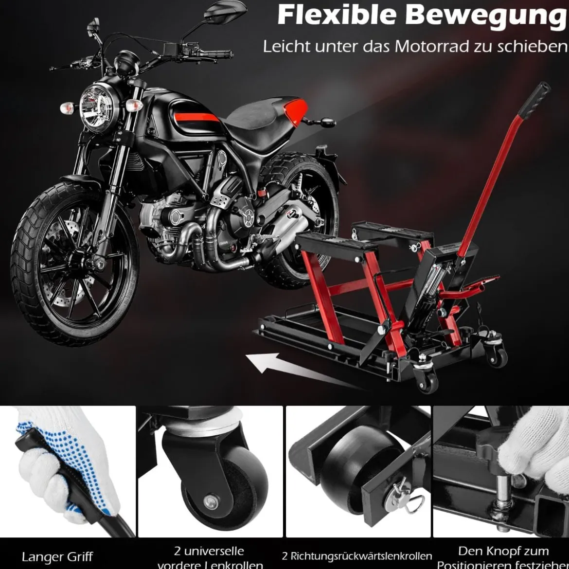 Motorrad Hebebühne bis zu 680kg 3-stufig Höhenverstellbarer Hydraulischer Motorradheber
