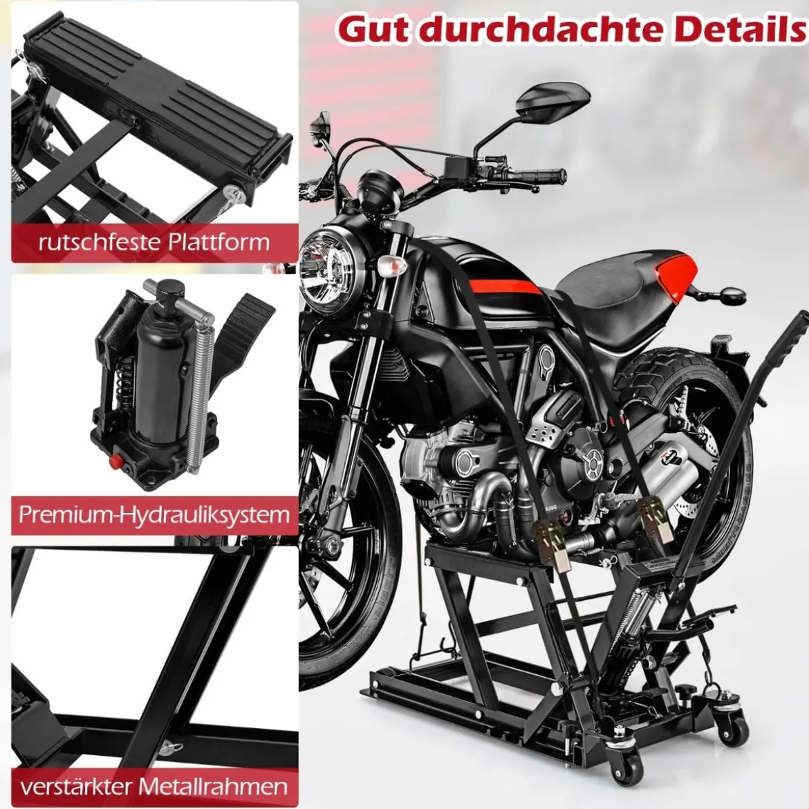 Motorrad Hebebühne bis zu 680kg 3-stufig Höhenverstellbarer Hydraulischer Motorradheber