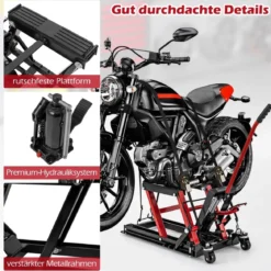 Motorrad Hebebühne bis zu 680kg 3-stufig Höhenverstellbarer Hydraulischer Motorradheber