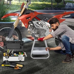 Motorradständer hochbelastbarer Metallständer mit rutschfester Oberfläche Silber