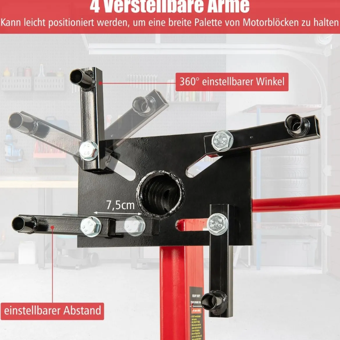 Motorständer 680 kg Motorheber 360° drehbar mit 4 verstellbaren Armen Motorhalter für Garagen
