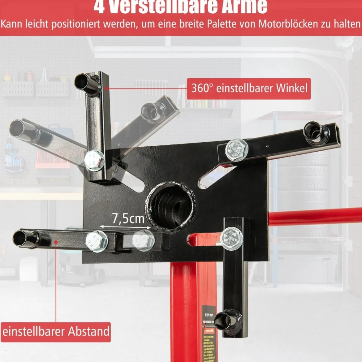 Motorständer 340 kg Motorheber 360° drehbar mit 4 verstellbaren Armen Motorhalter für Garagen