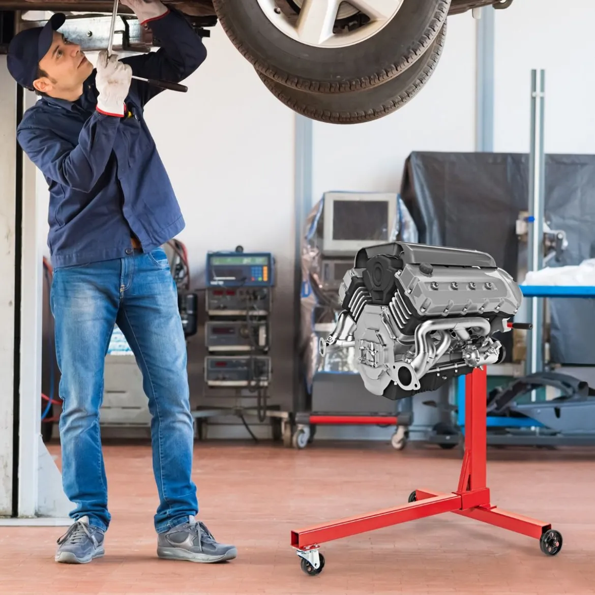 Motorständer 340 kg Motorheber 360° drehbar mit 4 verstellbaren Armen Motorhalter für Garagen