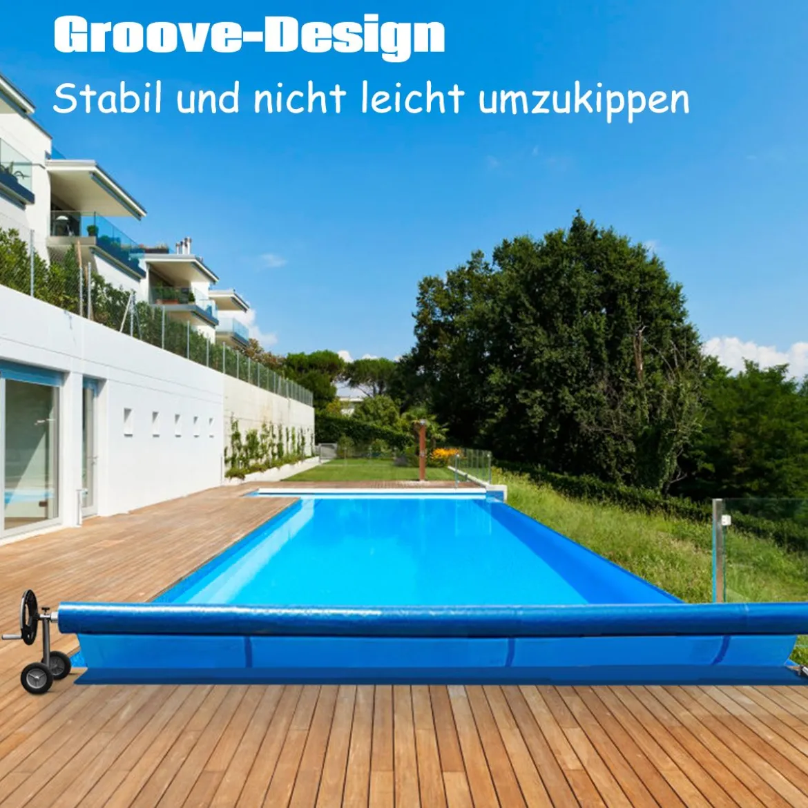 6,4 m Poolabdeckungs-Set mit Handkurbel und Rädern Pool Aufroller aus Aluminium Silber