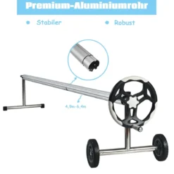 6,4 m Poolabdeckungs-Set mit Handkurbel und Rädern Pool Aufroller aus Aluminium Silber