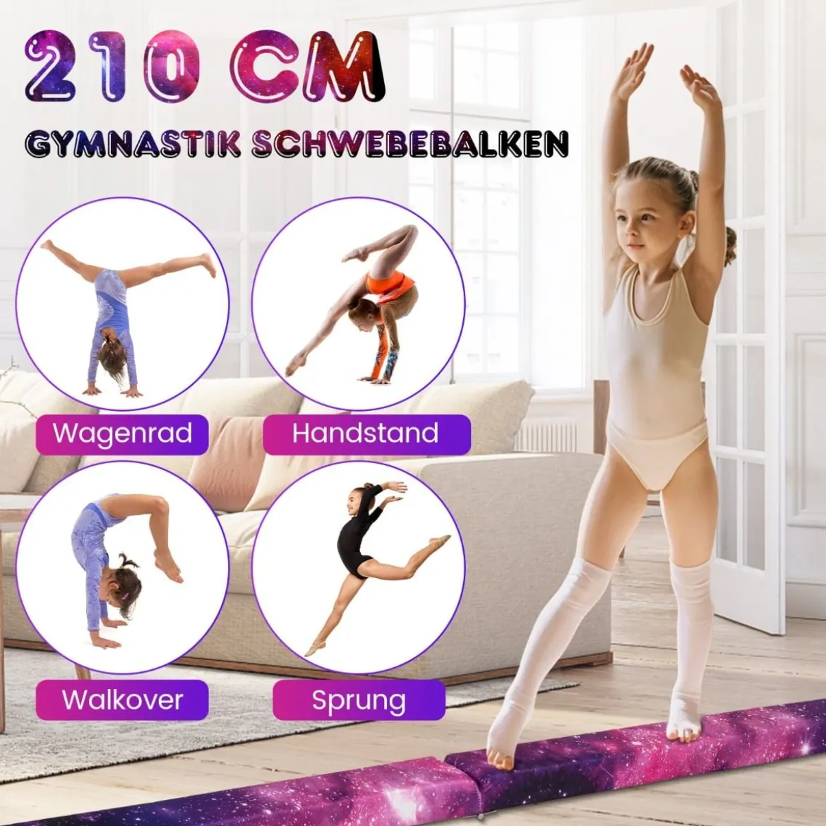 2,1M Schwebebalken Gymnastik Training Zusammenfaltbar Strapazierfähig Fitness