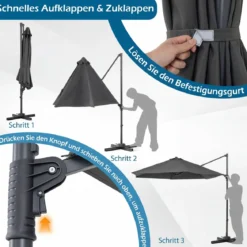 3m Sonnenschirm Ampelschirm mit 360°-Drehung Belüftungsöffnung Kreuzfuß Kurbel Beige/Grau