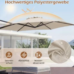 3m Sonnenschirm Ampelschirm mit 360°-Drehung Belüftungsöffnung Kreuzfuß Kurbel Beige/Grau