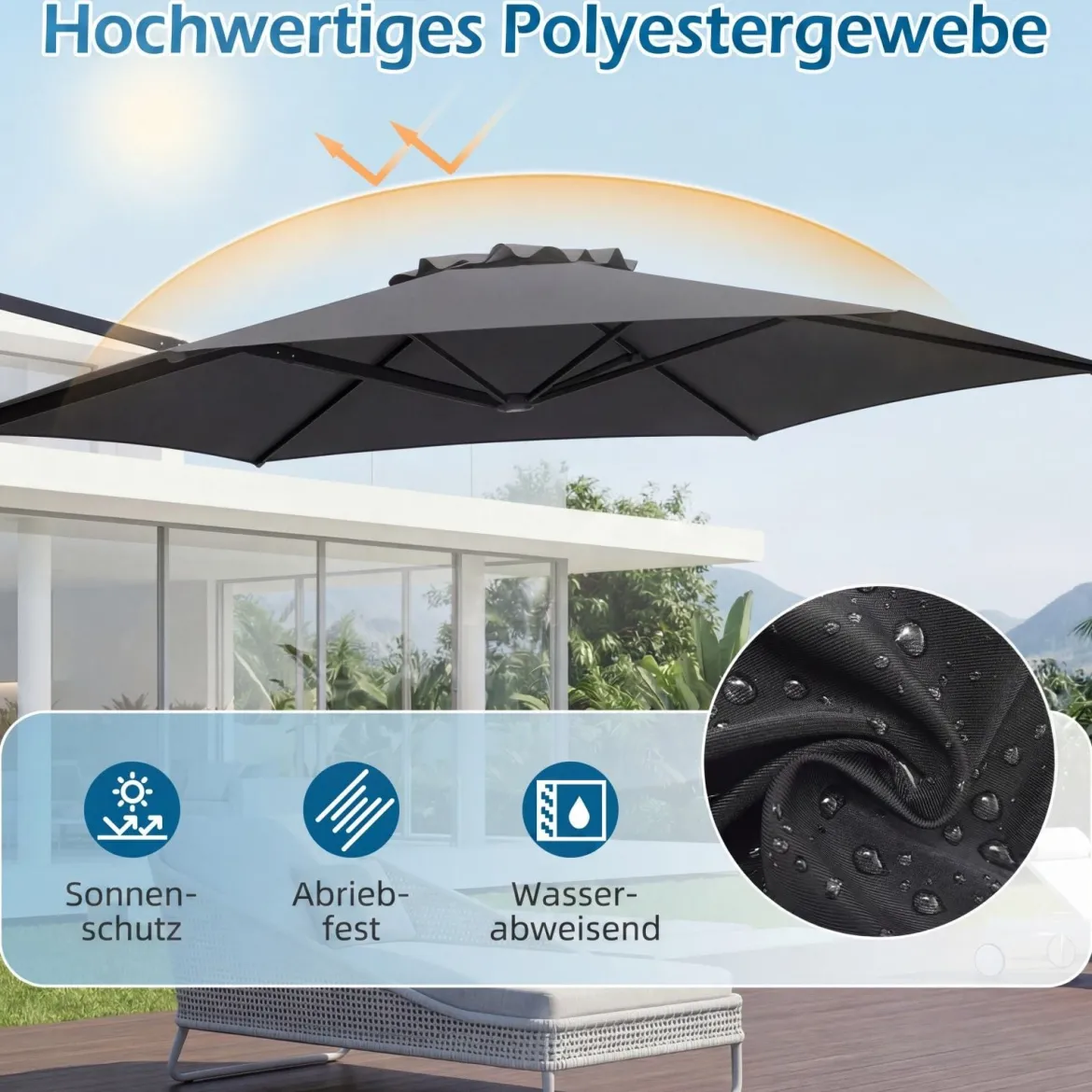 3m Sonnenschirm Ampelschirm mit 360°-Drehung Belüftungsöffnung Kreuzfuß Kurbel Beige/Grau