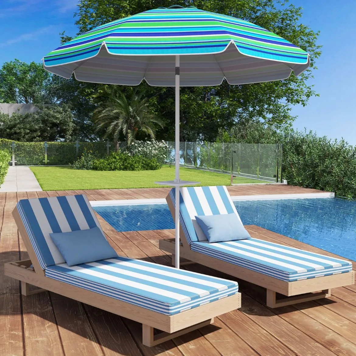 2,2 M Strandschirm UPF50 + Sonnenschutz Tragbarer Sonnenschirm Terrassenschirm
