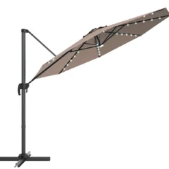 Ø300 m Terrassenschirm mit Solarleuchten Outdoor-Schirm mit 360-Grad-Rotation Ampelschirm LED Sonnenschirm Braun