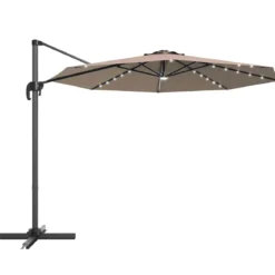 Ø300 m Terrassenschirm mit Solarleuchten Outdoor-Schirm mit 360-Grad-Rotation Ampelschirm LED Sonnenschirm Braun