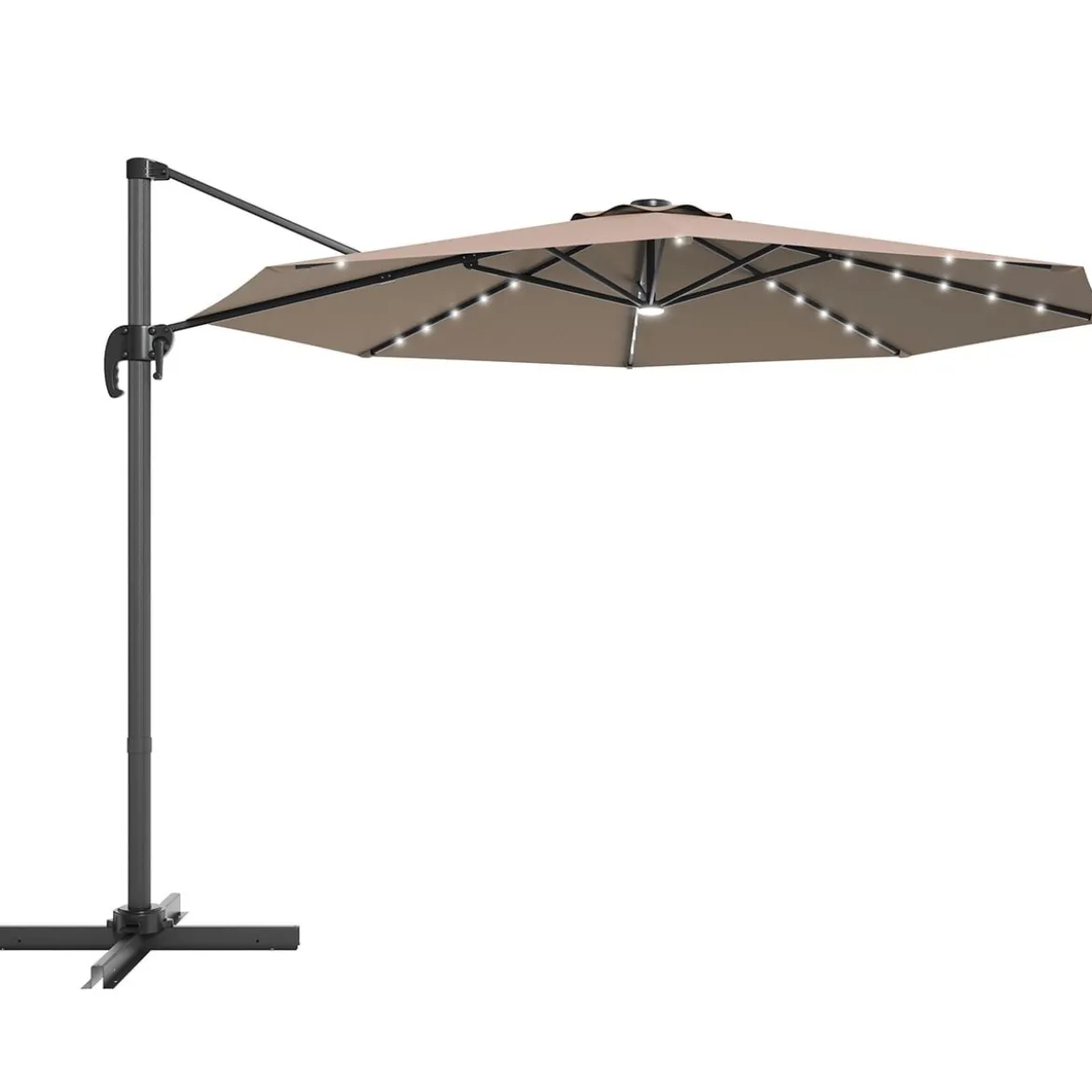 Ø300 m Terrassenschirm mit Solarleuchten Outdoor-Schirm mit 360-Grad-Rotation Ampelschirm LED Sonnenschirm Braun