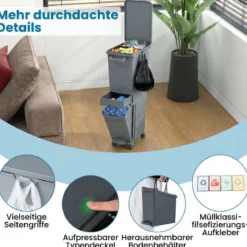 Multifunktionaler Müllbehälter Küchenabfalleimer mit kippbarem Bodeneimer Grau