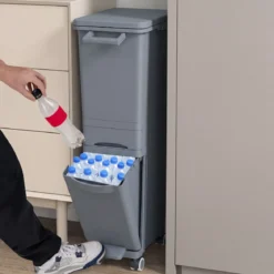 Multifunktionaler Müllbehälter Küchenabfalleimer mit kippbarem Bodeneimer Grau