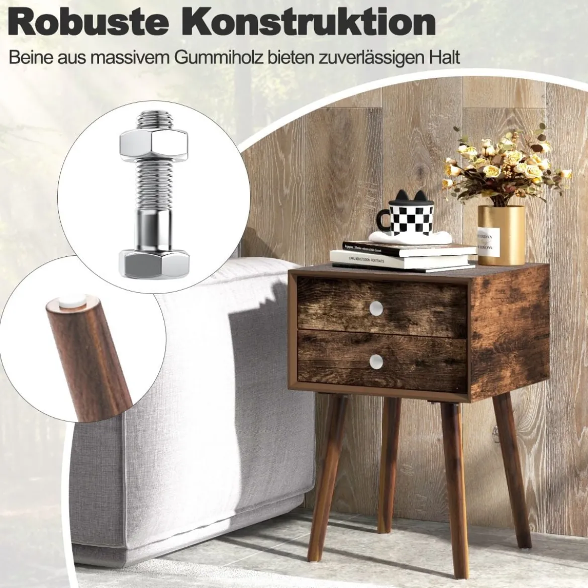 Multifunktionaler Nachtschrank mit Stauraum Nachttisch aus Holz 40 x 40 x 59,5 cm Braun
