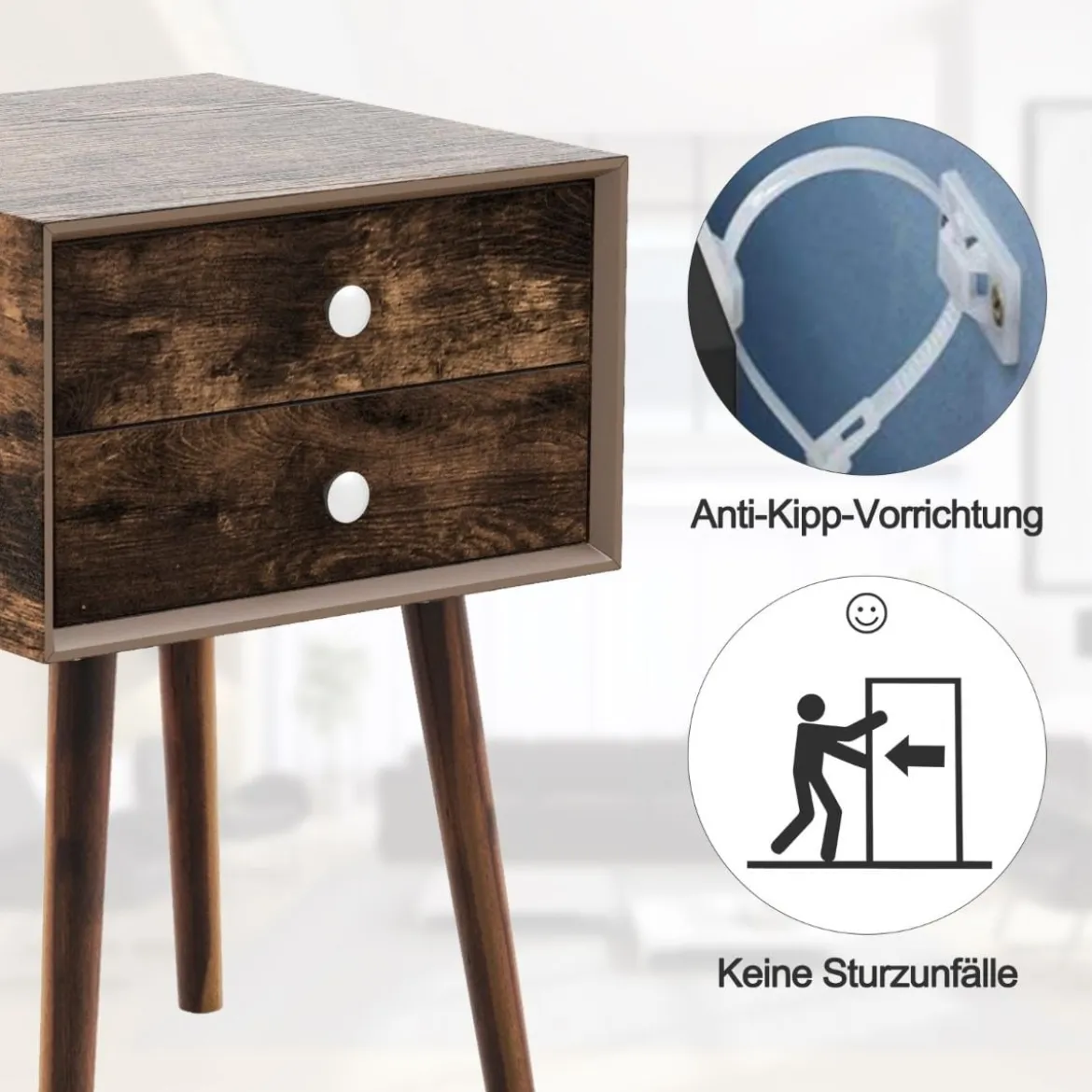 Multifunktionaler Nachtschrank mit Stauraum Nachttisch aus Holz 40 x 40 x 59,5 cm Braun