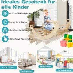 Multifunktionaler Schaukelbogen 4-in-1-Kletterspielzeug aus Holz Montessori-Spielset mit Kletterbogen Natur