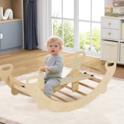 Multifunktionaler Schaukelbogen 4-in-1-Kletterspielzeug aus Holz Montessori-Spielset mit Kletterbogen Natur