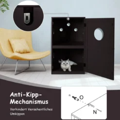 Multifunktionale 2-stöckiges Katzenklo Gehäuse mit Kippschutz und Tür Braun