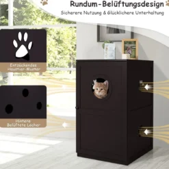 Multifunktionale 2-stöckiges Katzenklo Gehäuse mit Kippschutz und Tür Braun