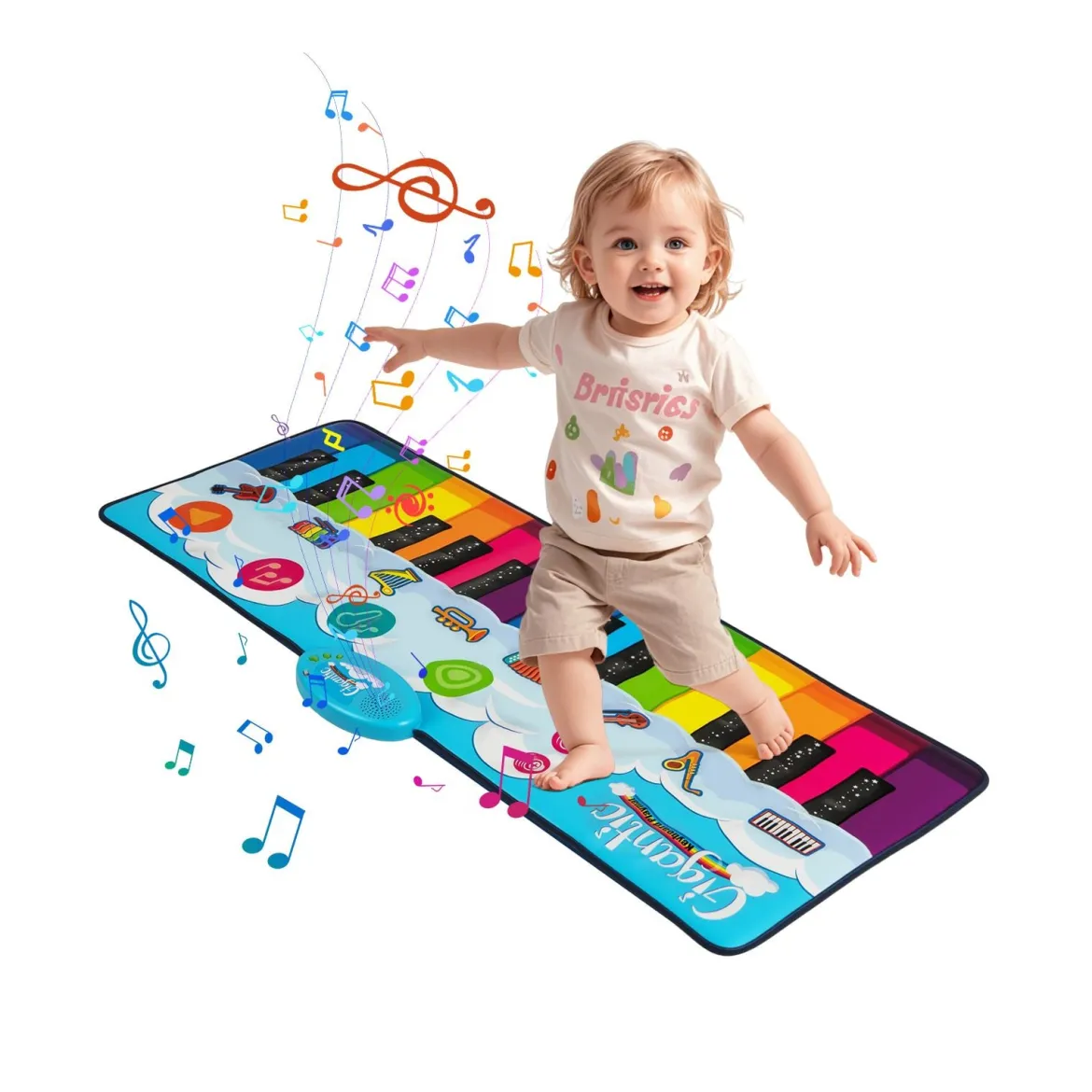 Musikmatte Kinder Klaviermatte mit 8 Musikinstrumente Keyboard Tanzmatte mit Aufnahme & Wiedergabefunktion Spielzeug 120 x 47 cm