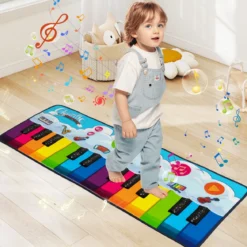 Musikmatte Kinder Klaviermatte mit 8 Musikinstrumente Keyboard Tanzmatte mit Aufnahme & Wiedergabefunktion Spielzeug 120 x 47 cm