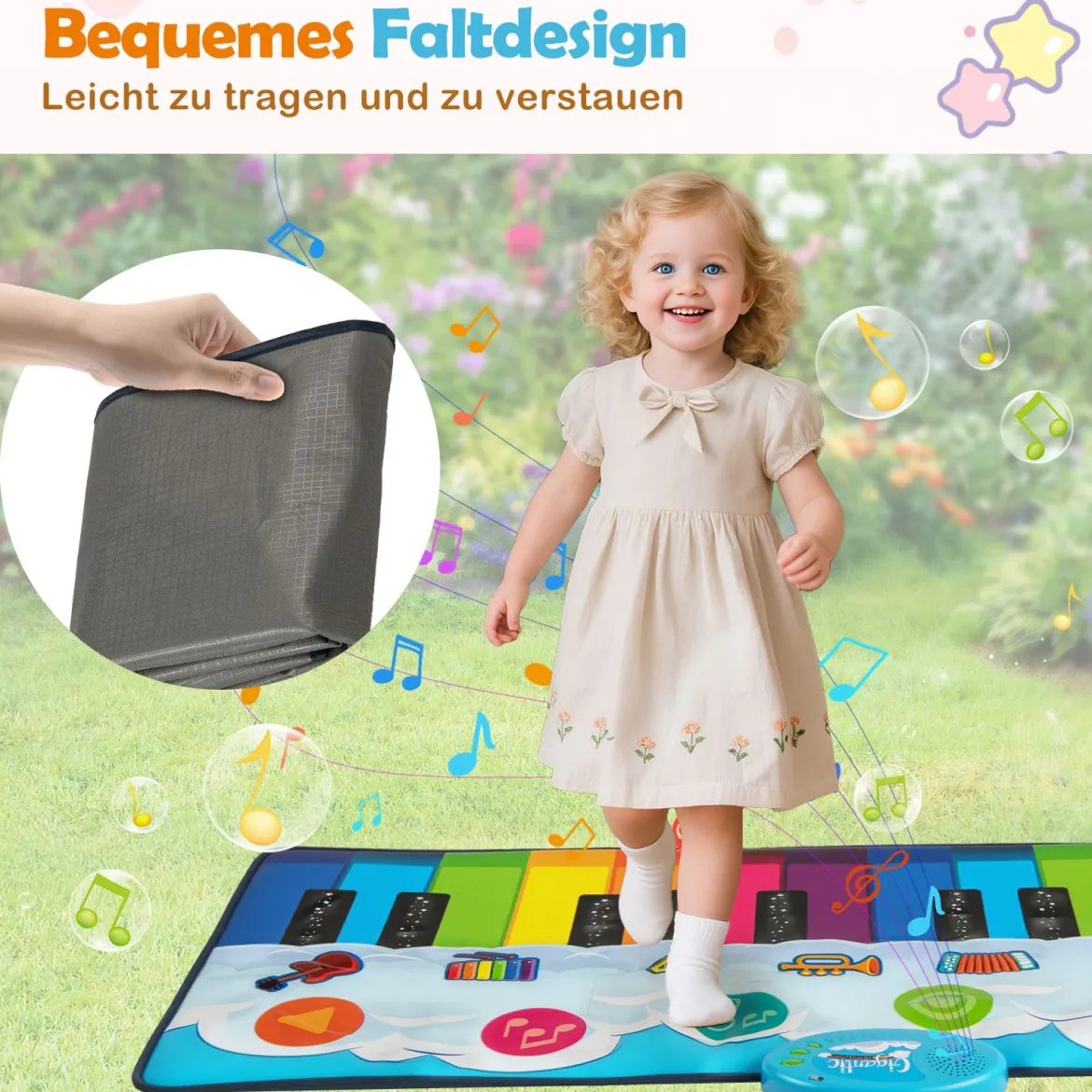Musikmatte Kinder Klaviermatte mit 8 Musikinstrumente Keyboard Tanzmatte mit Aufnahme & Wiedergabefunktion Spielzeug 120 x 47 cm