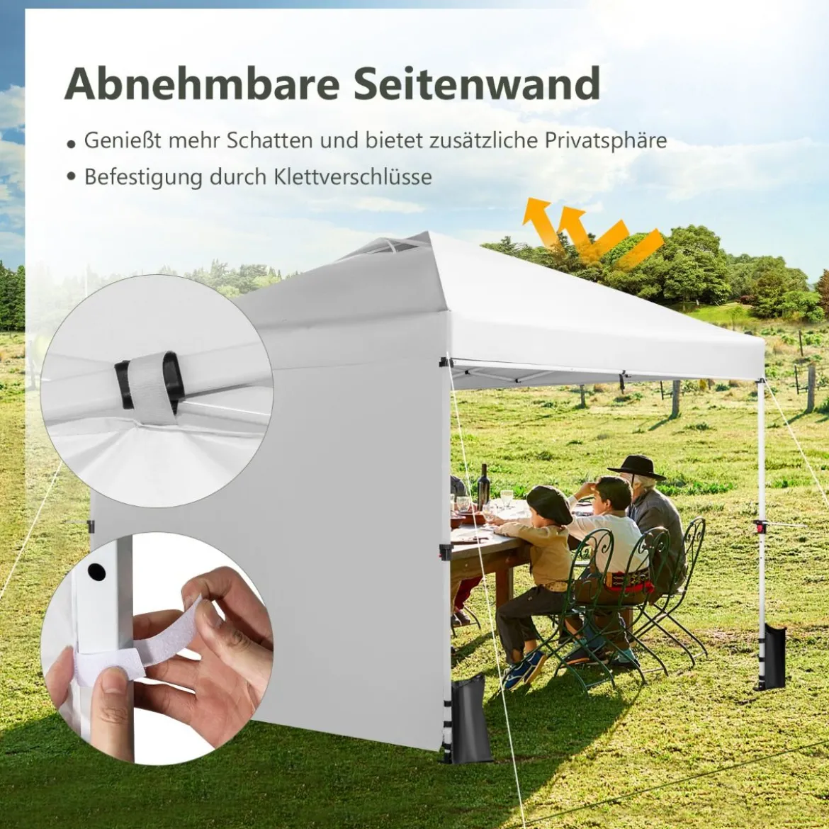 3 m x 3 m Großes Aufklappbares Vordach mit Seitenwand Weiß