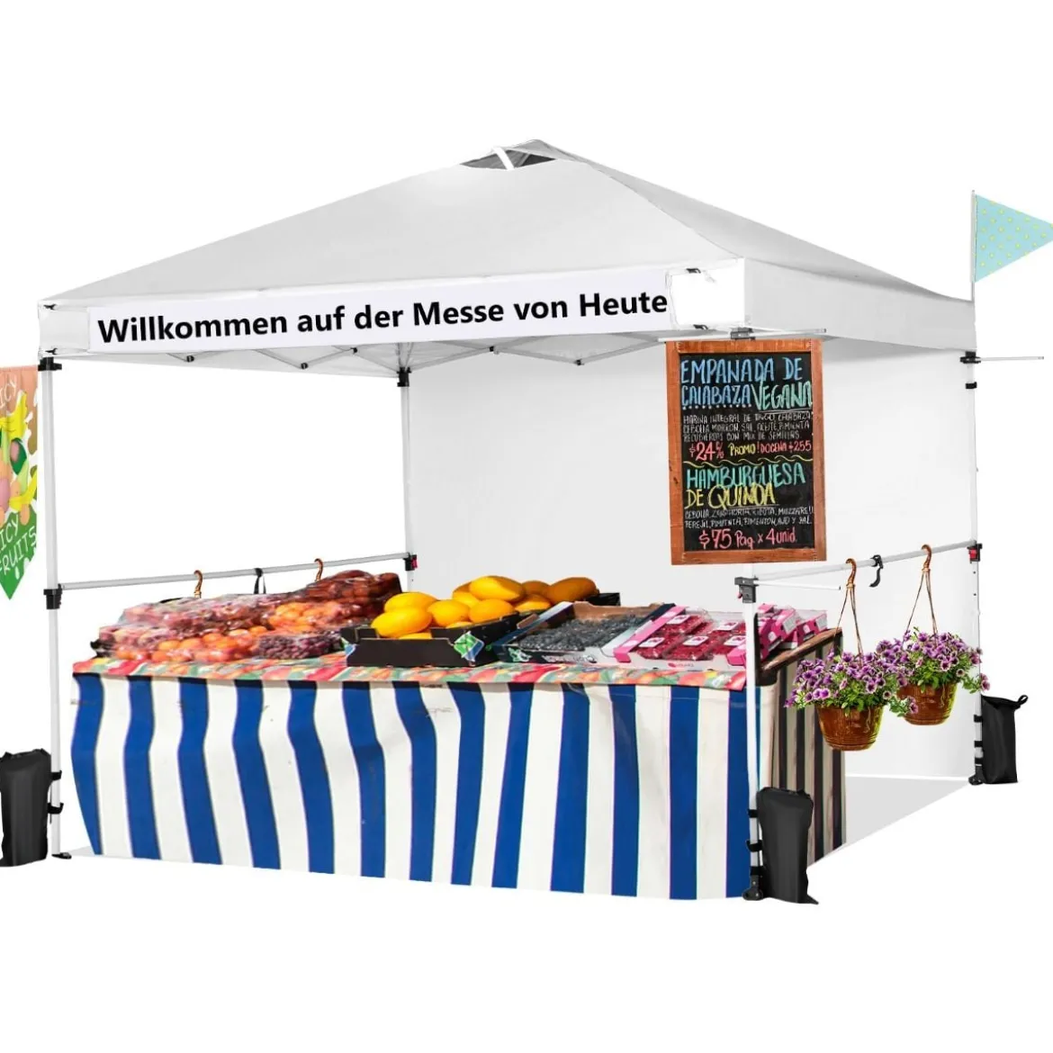 3 m x 3 m Großes Aufklappbares Vordach mit Seitenwand Weiß