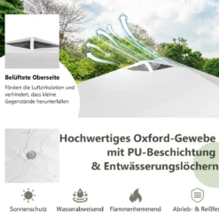 3 m x 3 m Großes Aufklappbares Vordach mit Seitenwand Weiß
