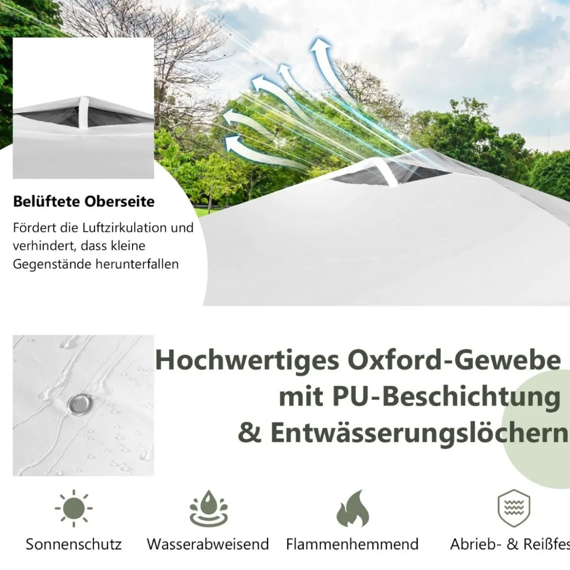 3 m x 3 m Großes Aufklappbares Vordach mit Seitenwand Weiß