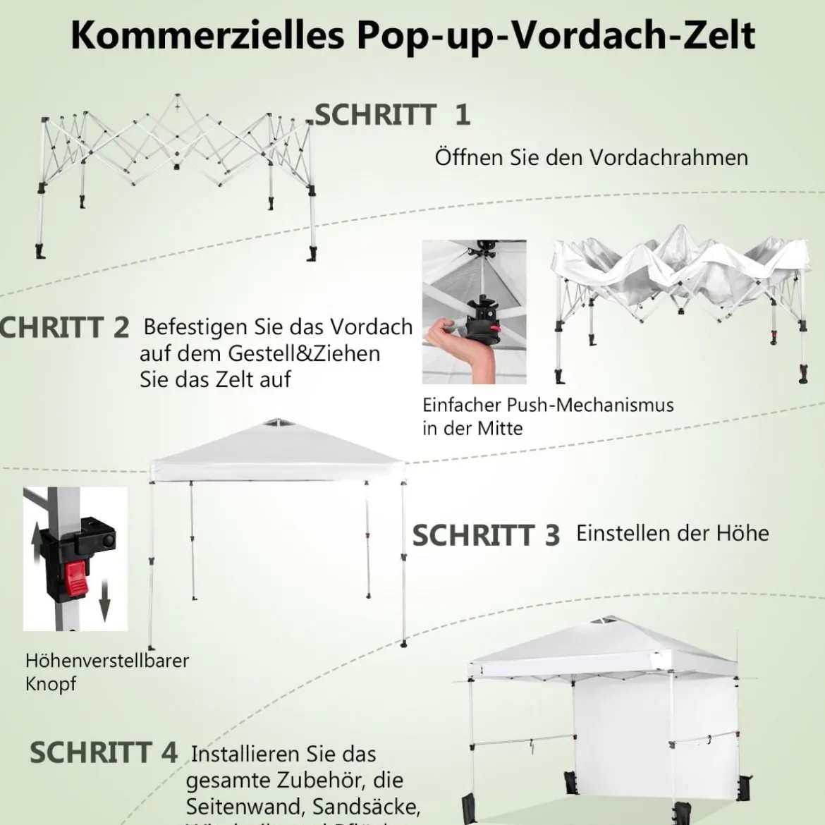 3 m x 3 m Großes Aufklappbares Vordach mit Seitenwand Weiß