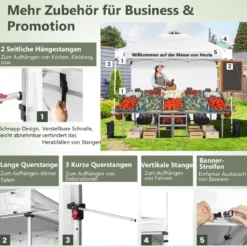 3 m x 3 m Großes Aufklappbares Vordach mit Seitenwand Weiß