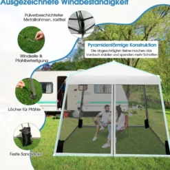 3 m x 3 m Großes Überdachungszelt Partyzelt mit Schrägen Beinen Weiß