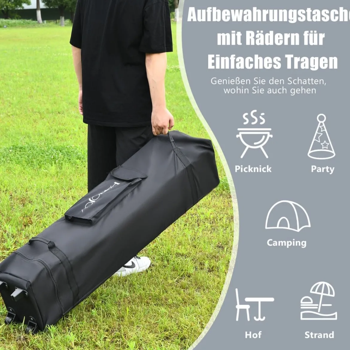 4 m x 4 m Großes Eventzelt Schattenspender mit 2-Stöckigem Dach Grau