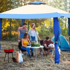 4 m x 4 m Großes Eventzelt Schattenspender mit 2-Stöckigem Dach Blau
