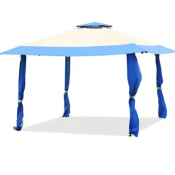 4 m x 4 m Großes Eventzelt Schattenspender mit 2-Stöckigem Dach Blau