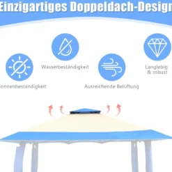 4 m x 4 m Großes Eventzelt Schattenspender mit 2-Stöckigem Dach Blau