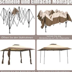 4 m x 4 m Großes Eventzelt Schattenspender mit 2-Stöckigem Dach Braun