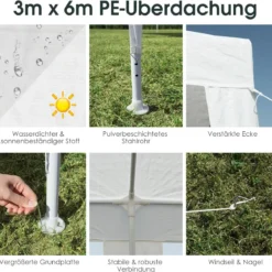 3 m x 6 m Partyzelt Wasserdichtes Strandzelt mit Seilen Weiß