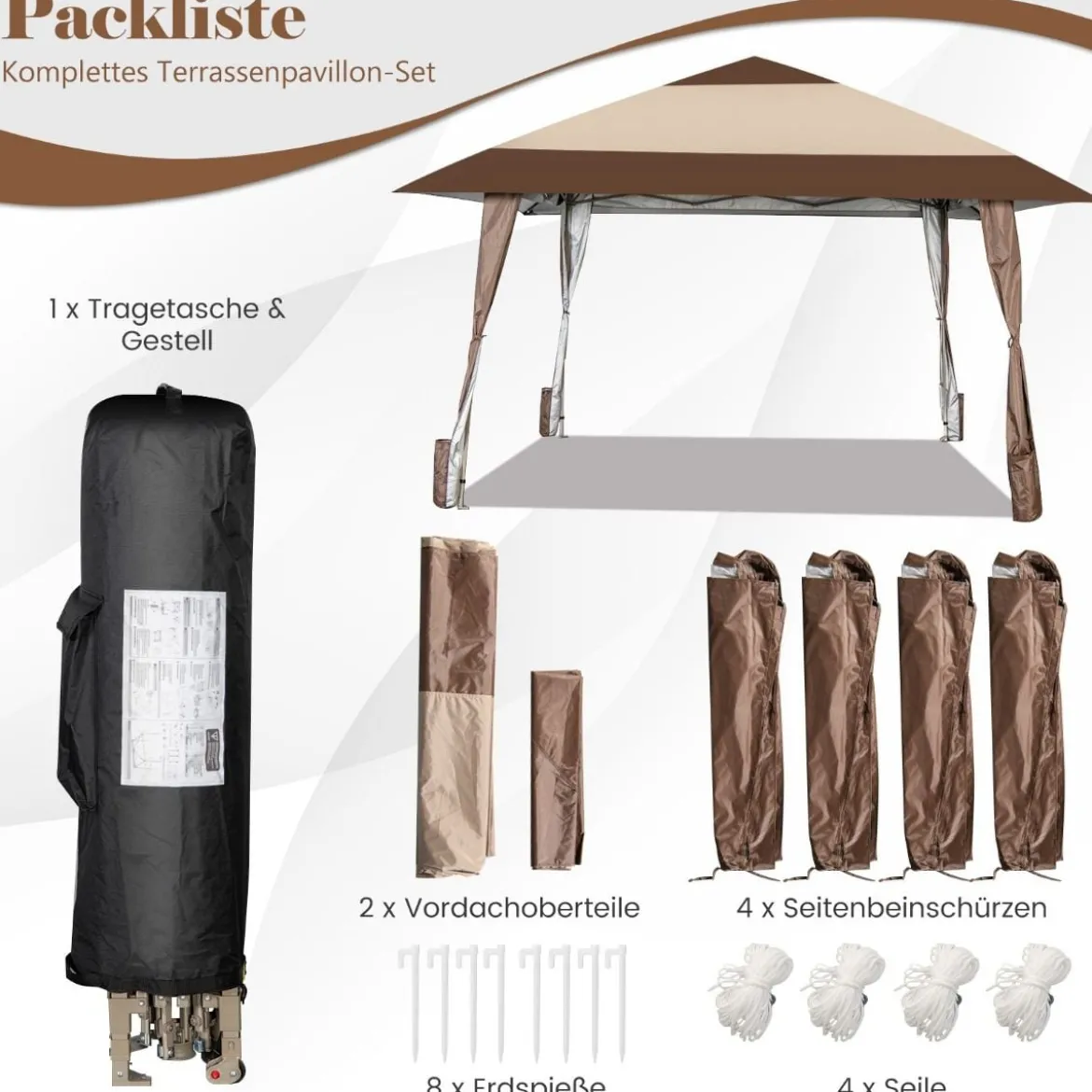 4 m x 4 m Terrassen-Pavillon Überdachungszelt mit Rädern Beige