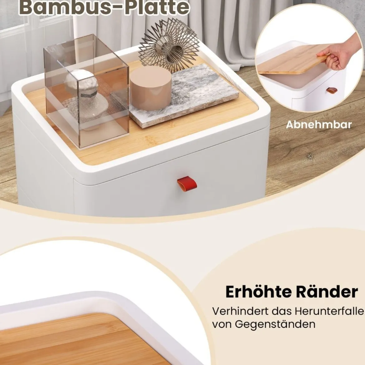 Nachtschrank mit 4 Schubladen Nachttisch Kommode mit abnehmbarem Organizer-Tablett Weiß 42 x 32 x 81,5 cm