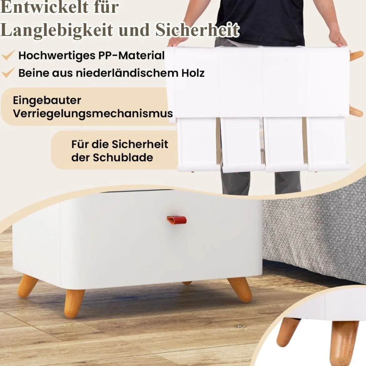 Nachtschrank mit 4 Schubladen Nachttisch Kommode mit abnehmbarem Organizer-Tablett Weiß 42 x 32 x 81,5 cm