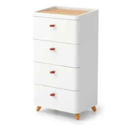 Nachtschrank mit 4 Schubladen Nachttisch Kommode mit abnehmbarem Organizer-Tablett Weiß 42 x 32 x 81,5 cm
