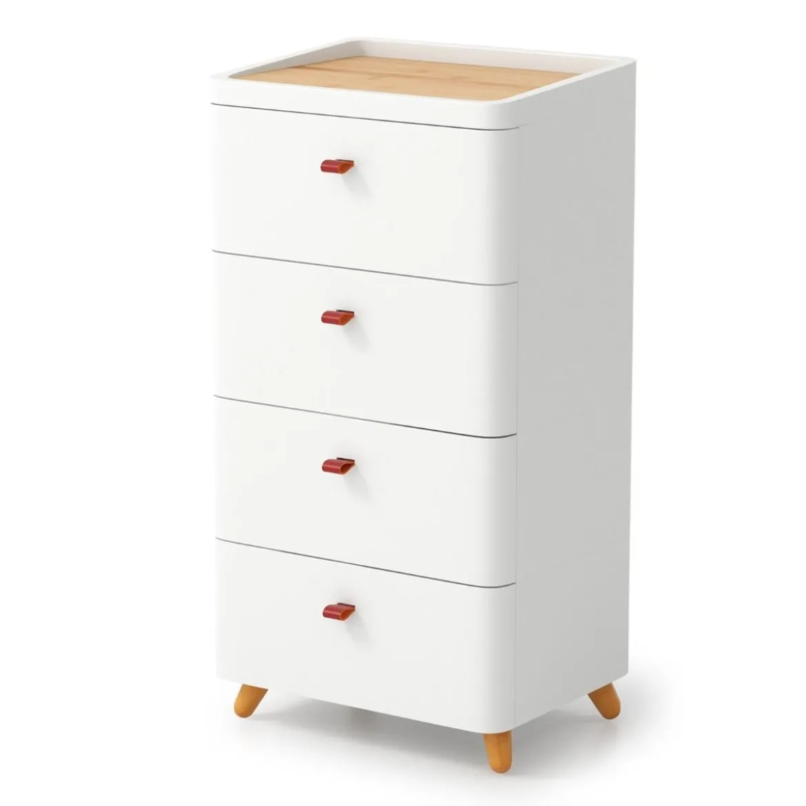 Nachtschrank mit 4 Schubladen Nachttisch Kommode mit abnehmbarem Organizer-Tablett Weiß 42 x 32 x 81,5 cm