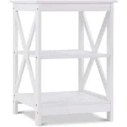 Nachttisch 3 Ablagen Beistelltisch Standregal Allzweckregal Weiß 43 x 40 x 60 cm