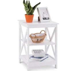 Nachttisch 3 Ablagen Beistelltisch Standregal Allzweckregal Weiß 43 x 40 x 60 cm