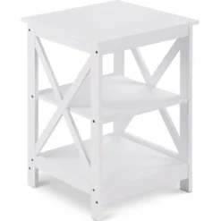 Nachttisch 3 Ablagen Beistelltisch Standregal Allzweckregal Weiß 43 x 40 x 60 cm