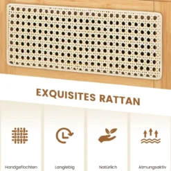 Nachttisch aus Bambus & Rattan mit Schublade Beistelltisch mit Verstecktem Stauraum Natur